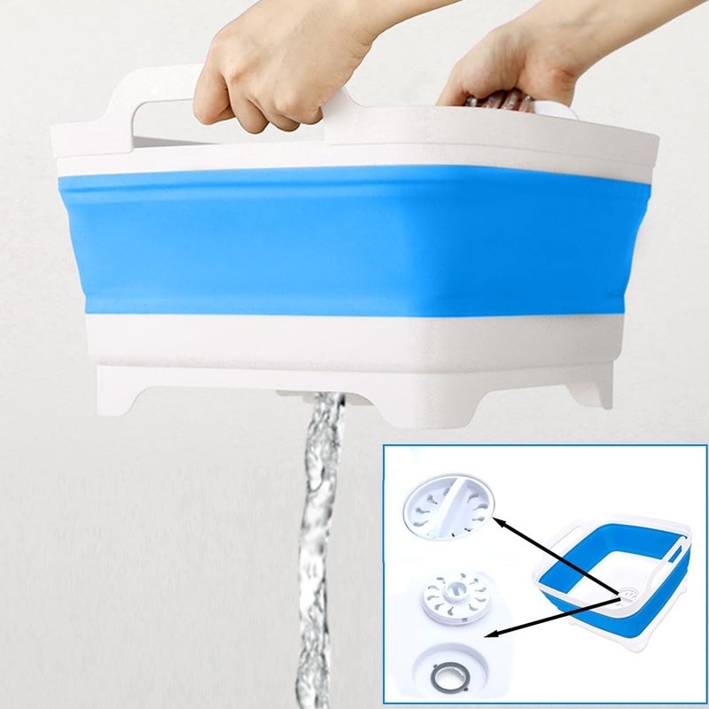 ZhildChen n Collapsible Dish Pans for Washing Dishes 9L Portable Wash Dish Basin Foldable Laundry Tub with Drain Plug for Kitchen Sink Camping RV Accessories (White blue) - Image 5
